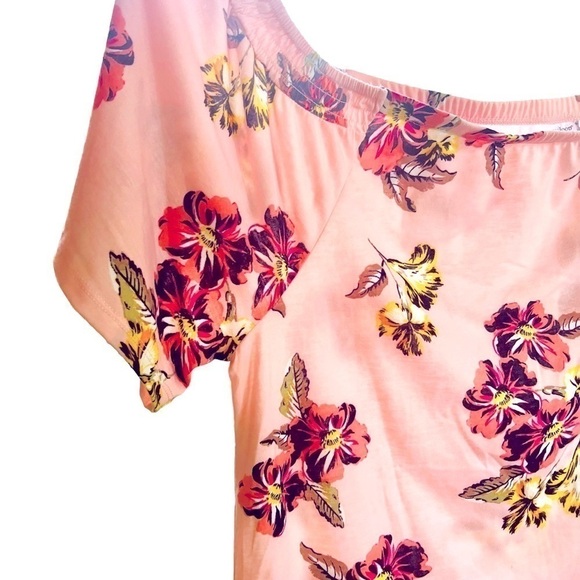 West Loop Pink Floral Off the Shoulder Dress Tunic Mini Stretchy Cottagecore XXL - Picture 2 of 10